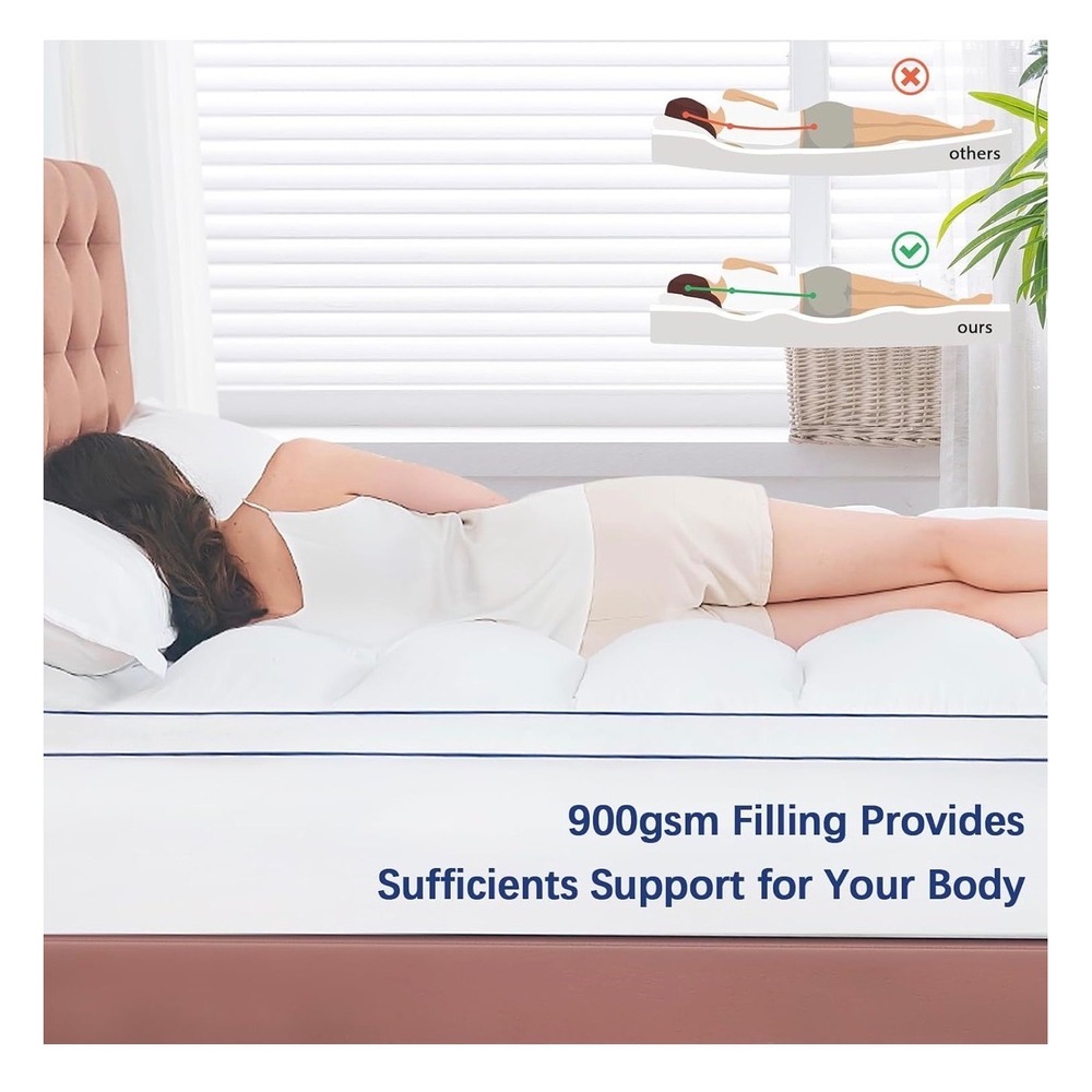 Cooling Mattress Topper Cal King 900GSM Extra Thick Down White Deep Pockets NEW - Picture 6 of 9